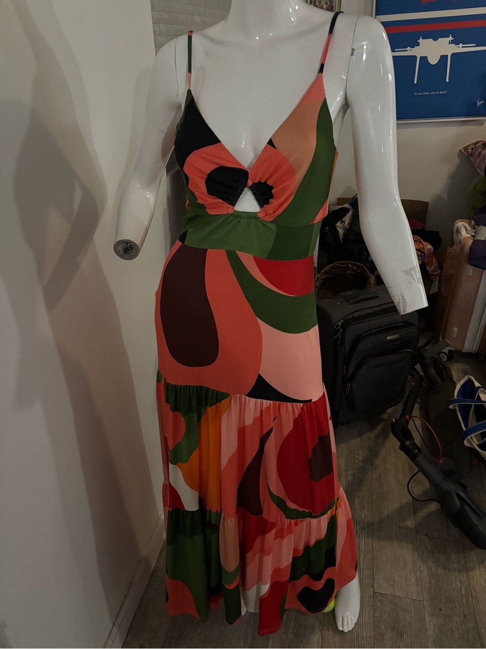 Hutch Multi-Color Abstract Print Cutout Maxi Dress